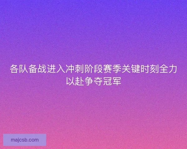 各队备战进入冲刺阶段赛季关键时刻全力以赴争夺冠军 各队备战进入冲刺阶段赛季关键时刻全力以赴争夺冠军